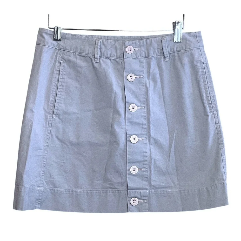 Womens Preppy Soft Girl Travel Trendy A-Line Button Front Mini Skirt Blue Size 0
